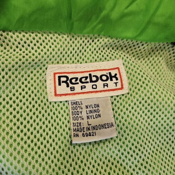 Vtg 90s Reebok Windbreaker Mens L Track Jacket Neon Colorblock Zip Up Pockets - Picture 8 of 10